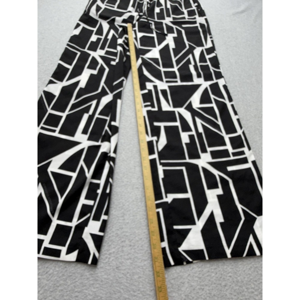 Karl Lagerfeld Paris Pants Womens M Black Geometric Satin Wide Leg Pull On Logo - Picture 6 of 15